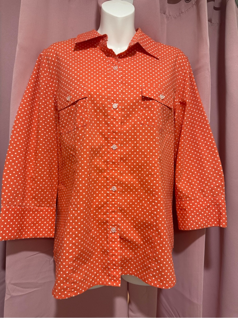Chico's Orange Polka Dot Button-Down Shirt